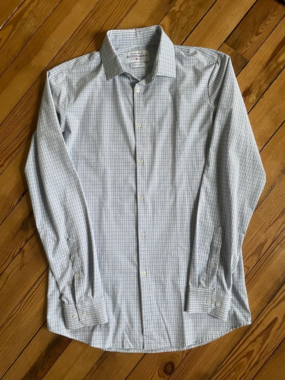 Mizzen+Main Men's Blue and White Checked Dress Shirt Leeward Collection